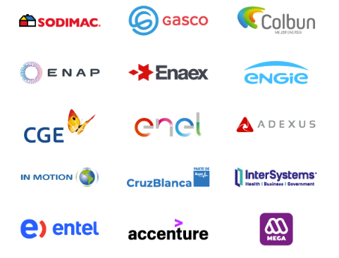 Clientes de MAS Consultores del sector energía y tecnología: Sodimac, Gasco, Colbún, ENAP, Enaex, Engie, CGE, Enel, Adexus, In Motion, CruzBlanca, InterSystems, Entel, Accenture y Mega.